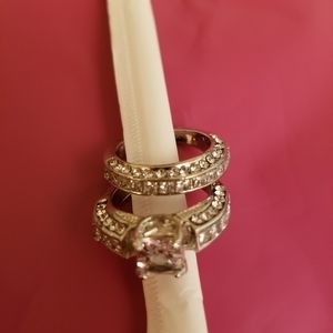 EUC- faux Ascher cut cubic zirconia bridal set